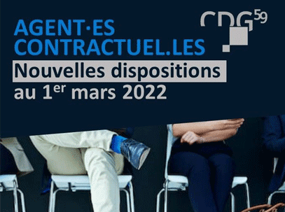 Paires de jambes de personnes assisent dans une salle d'attente avec la mention : agents contractuels, nouvelles dispositions au 1er mars 2022